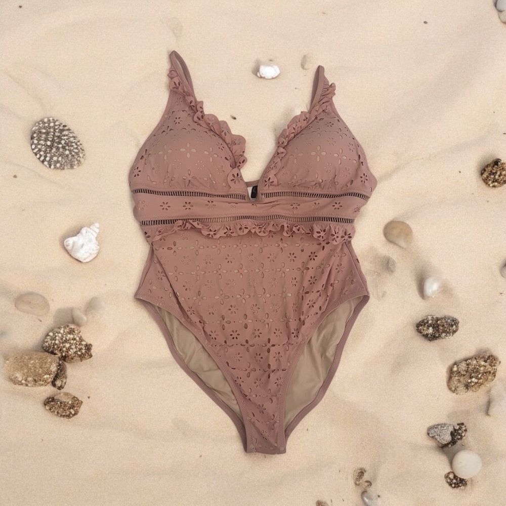 J. Crew pink Eyelet Ruffle One-Piece Swimsuit